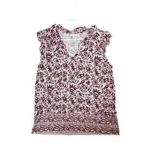 Lucky Brand Pink Floral Print Flutter Sleeve‎ Top Size Medium V-Neck Collar